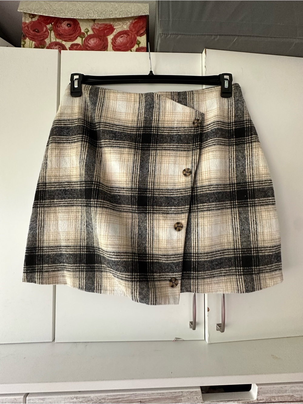 🤍🖤 Earthbound Plaid Faux Wrap Skirt XL Lined Back Zip Fall Winter